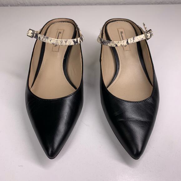 MASSIMO DUTTI Black Leather Snakeskin Pointed Toe Slip-On‎ Kitten Heel Size 35 - Picture 3 of 11